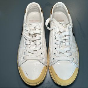 Saint Laurent Men Distressed White Leopard Low Top